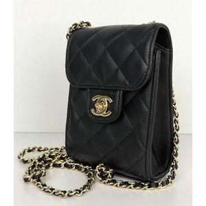 Chanel Classic Phone Holder Crossbody Bag in Black Quilted Leather 2017 D8